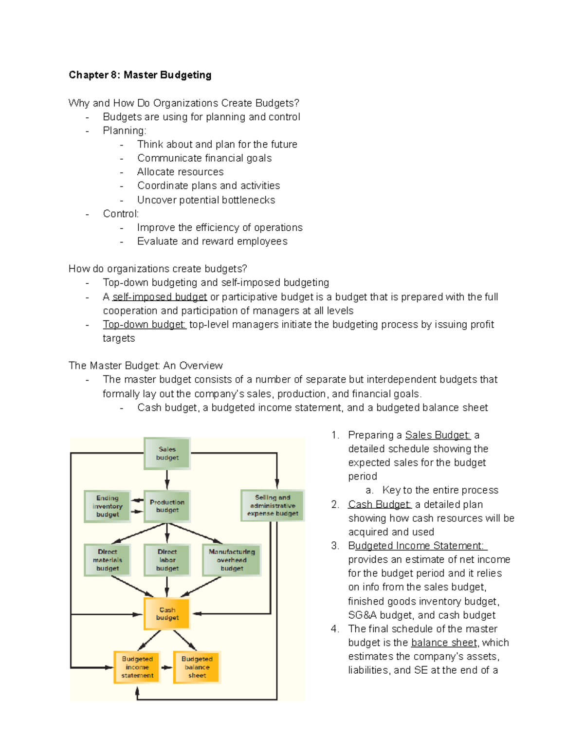 ACCT- Week 10: Comprehensive Notes on Chapter 8 - Master Budgeting ...