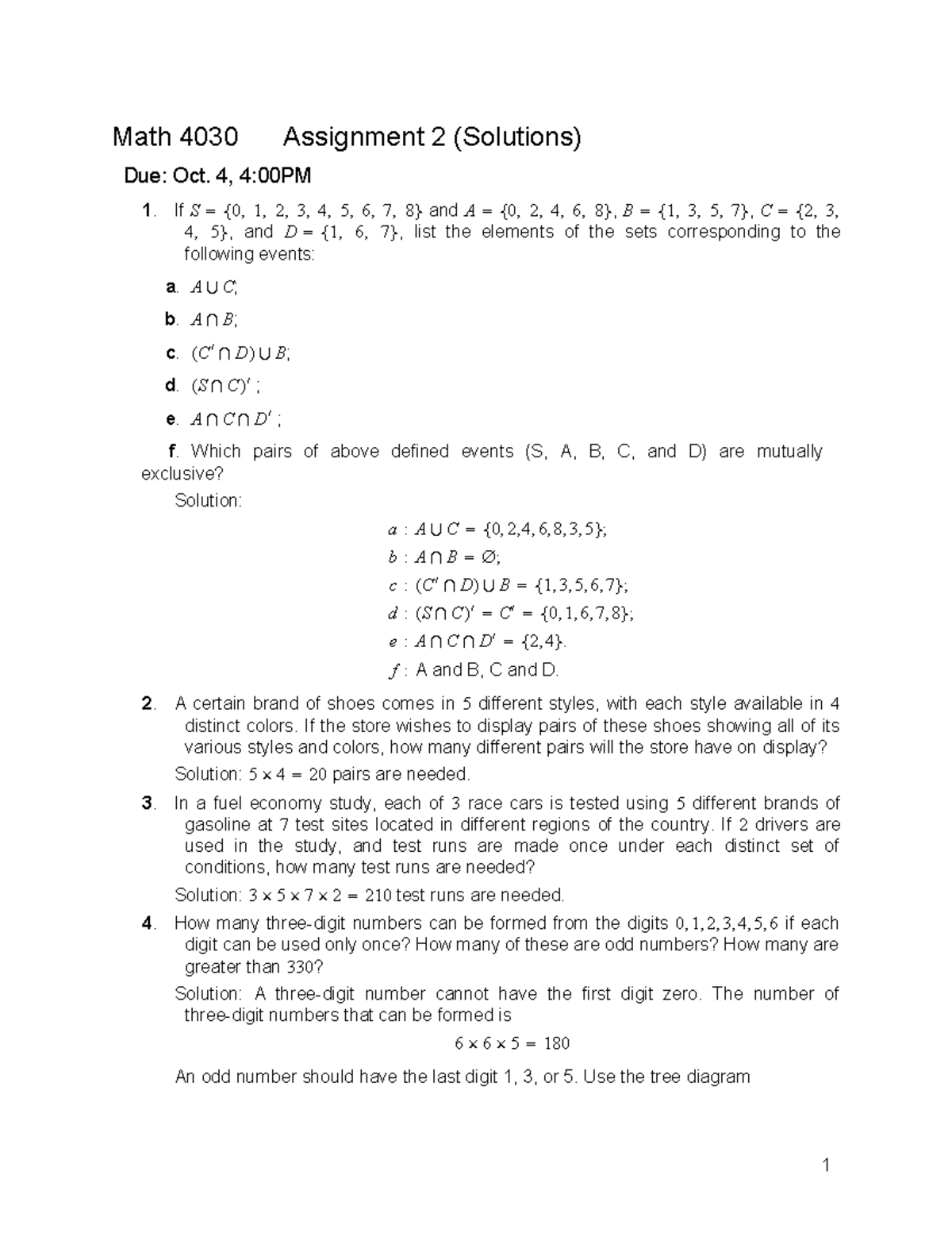 Math 4030 - Assignment 2 (Detailed Solutions and Analysis) - Studocu