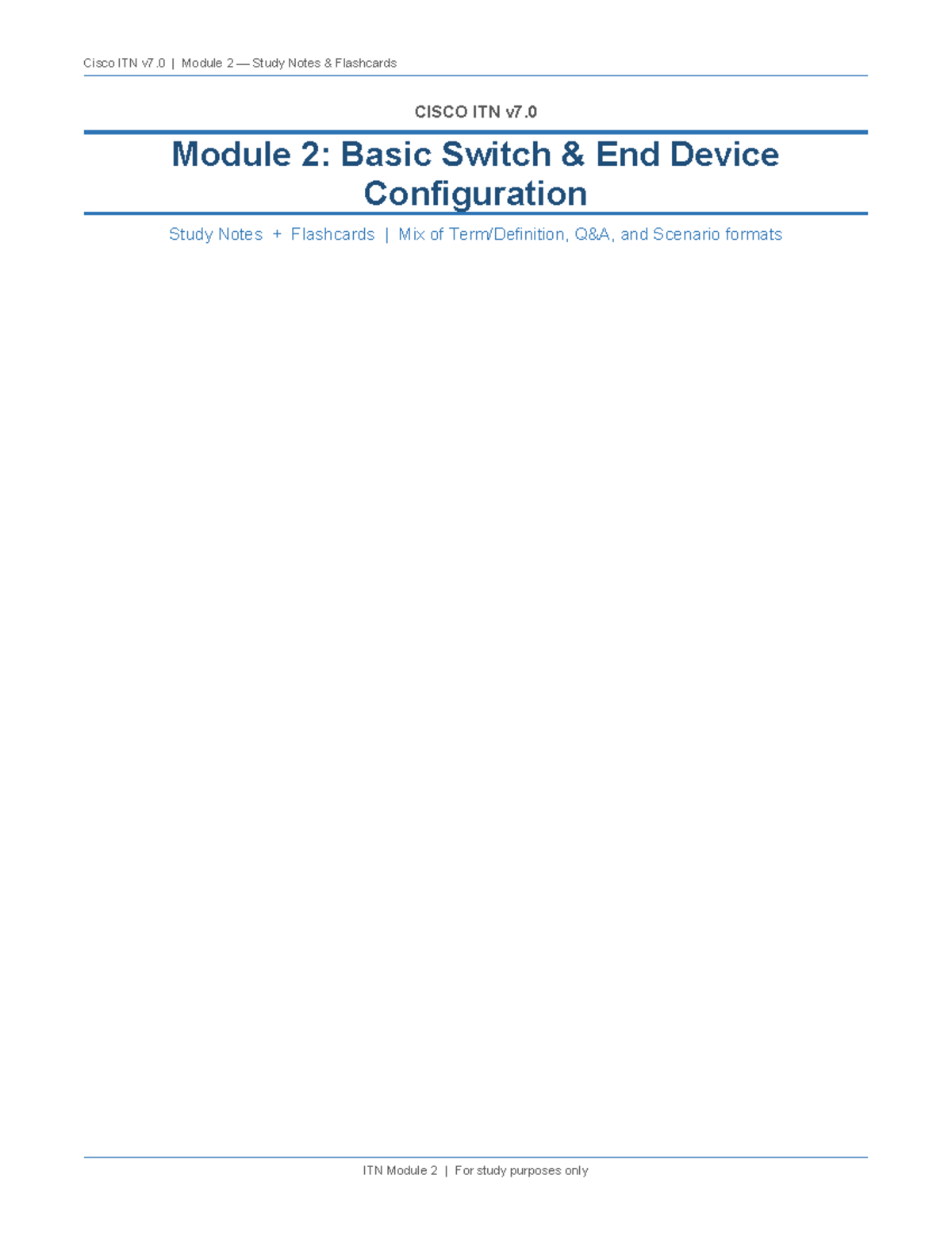 CISCO ITN v7.0 Module 2 Study Notes & Flashcards for Exam Prep - Studocu