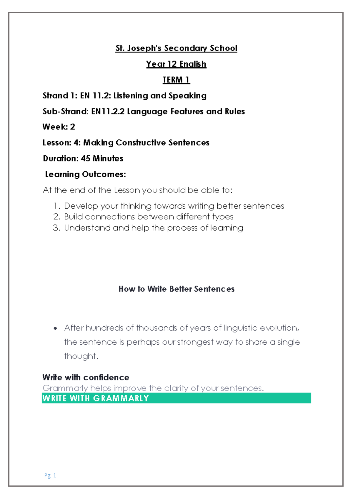 Year 12 English EN 11.2: Lesson 4 - Making constructive sentences - Studocu