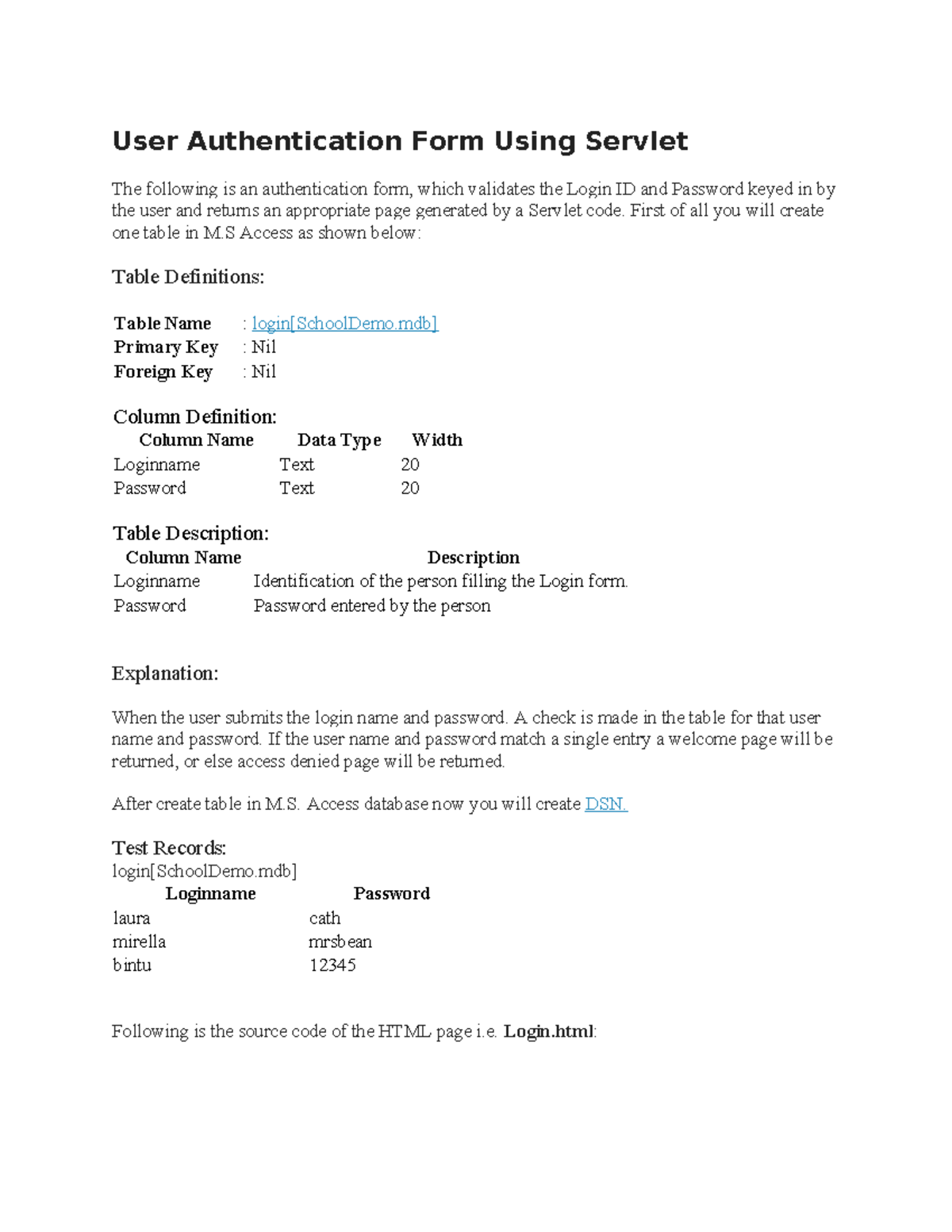 WAD LAB Manual: User Auth Form Using Servlet & M.S. Access - Studocu