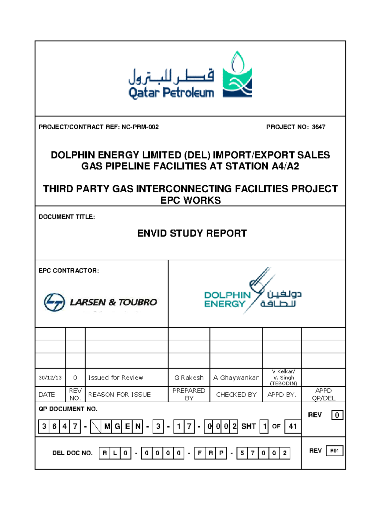 ENVID Study Report for Dolphin Energy Limited (DEL) Project 3647 - Studocu