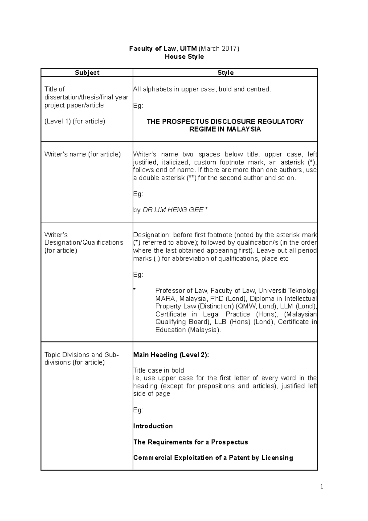UiTM Law Faculty House Style Guidelines (Final Version) - Studocu