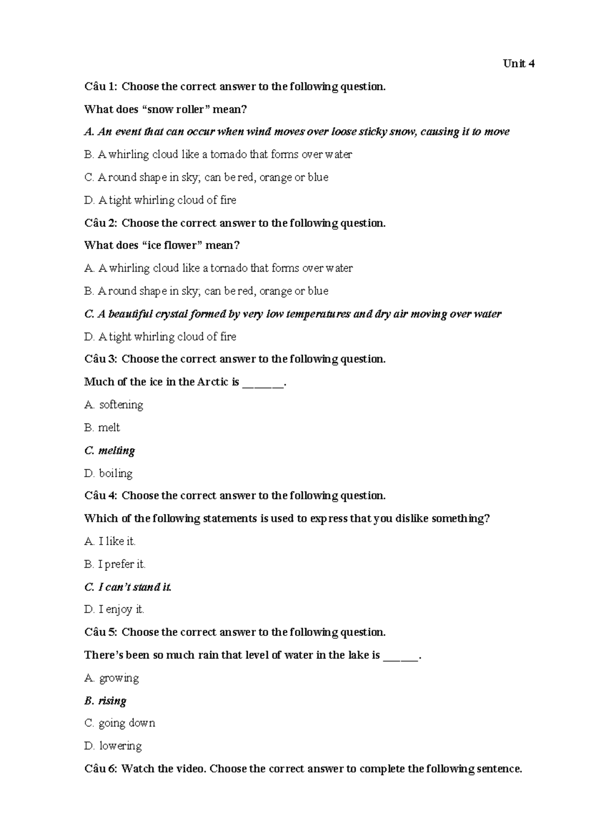Listening and Speaking 1: Unit 4 Quiz Questions and Answers - Studocu