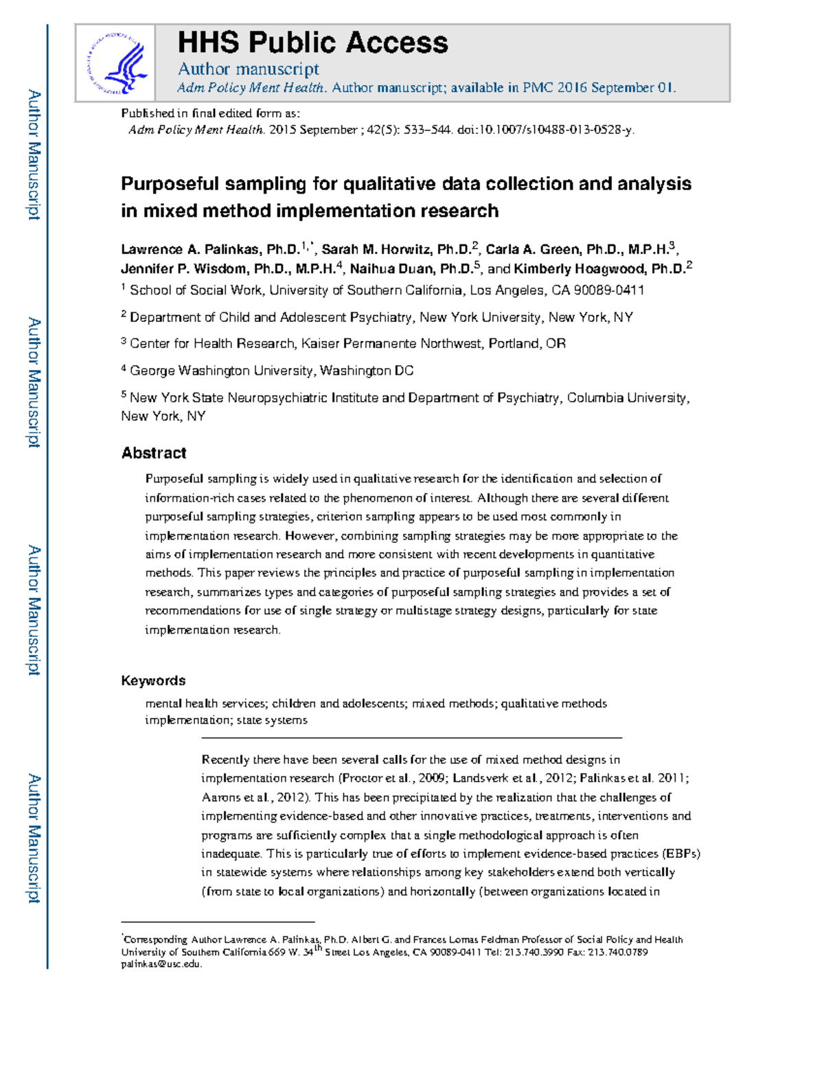 HHS 2015 - Purposeful Sampling in Qualitative Implementation Research ...