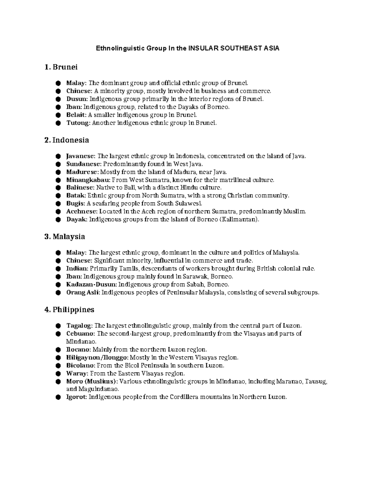 Ethnolinguistic Groups in Insular Southeast Asia - G7 Insights - Studocu