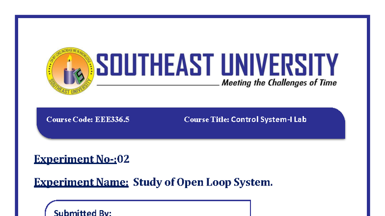 Control Lab Experiment: Open Loop System Analysis (CSE 2023) - Studocu