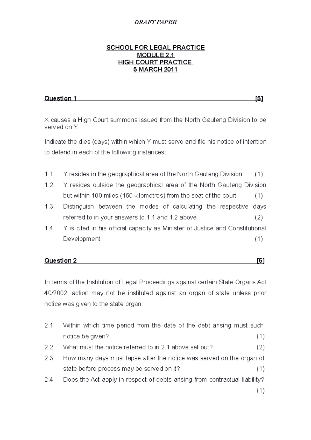 High Court Practice Questions & Answers - Module 2 (2011) - Studocu