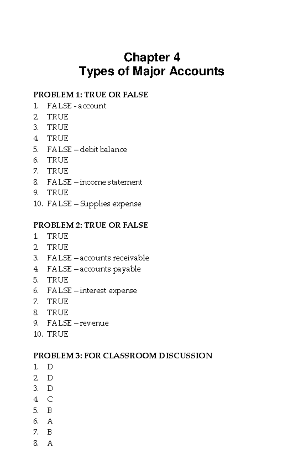 Types of Major Accounts - Chapter 4 Study Guide - Studocu