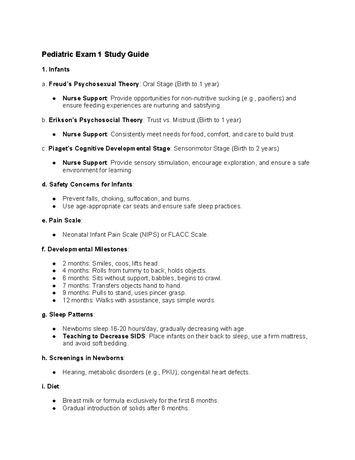 Pediatric Exam 1 Study Guide: Infants to Preschool Development - Studocu