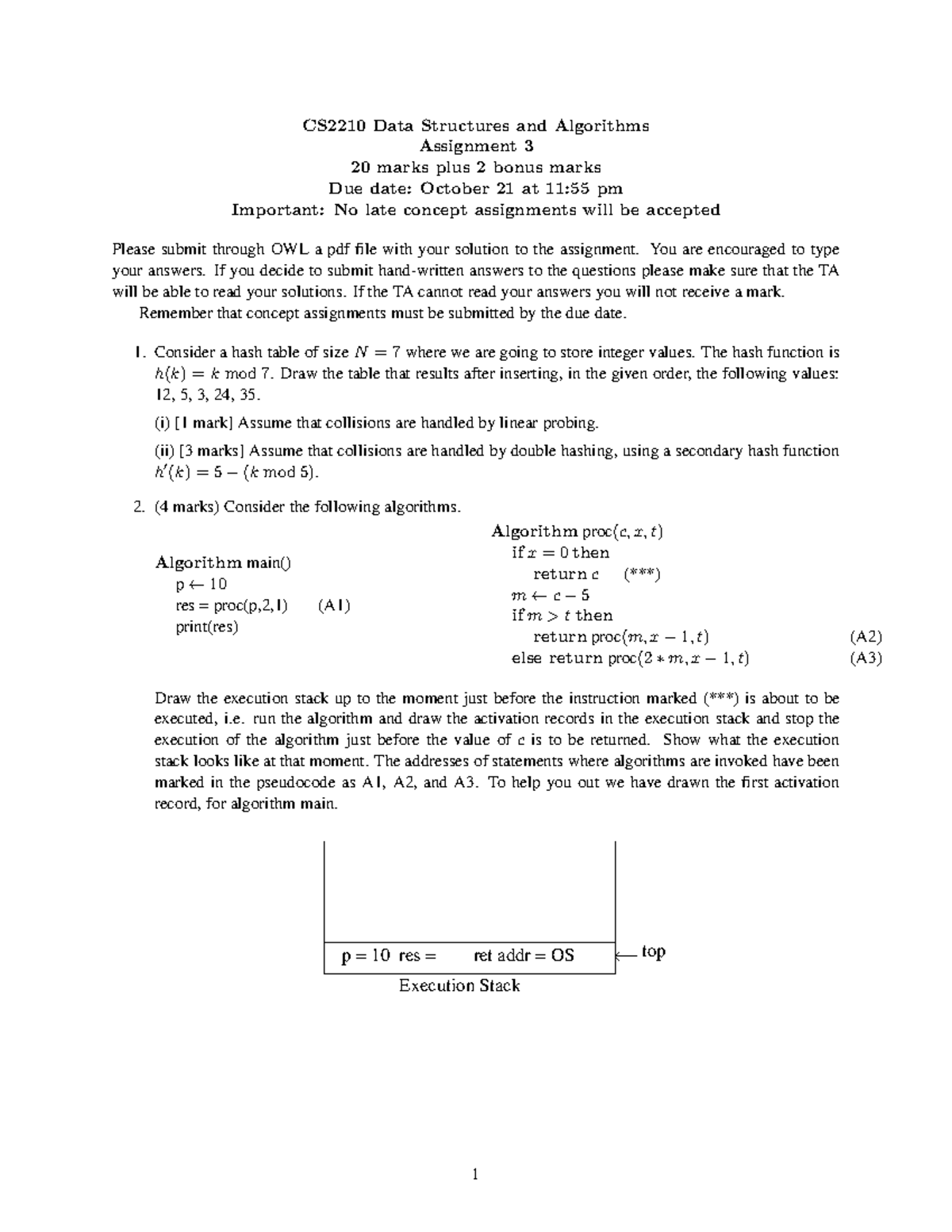 CS2210 Data Structures & Algorithms Assignment 3 (20 + 2 Marks) - Studocu