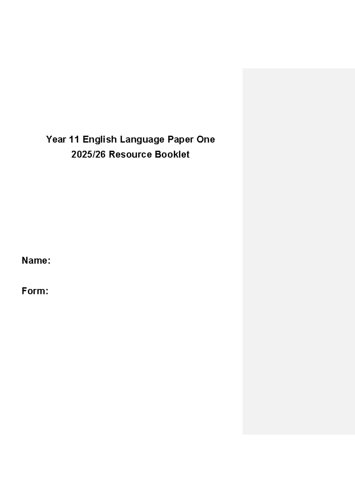 Year 11 English Language Paper 1 Revision Guide - Studocu