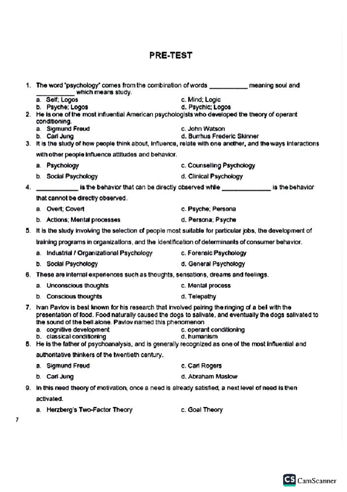 CS 101: Introduction to Psychology - Key Concepts and Theories - Studocu