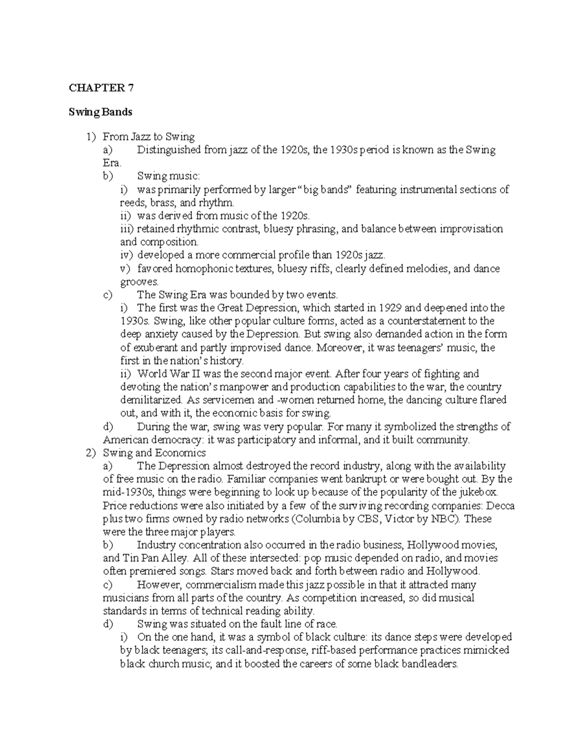 JAZZ2-CH07: Outline of Swing Bands and the Swing Era - Studocu