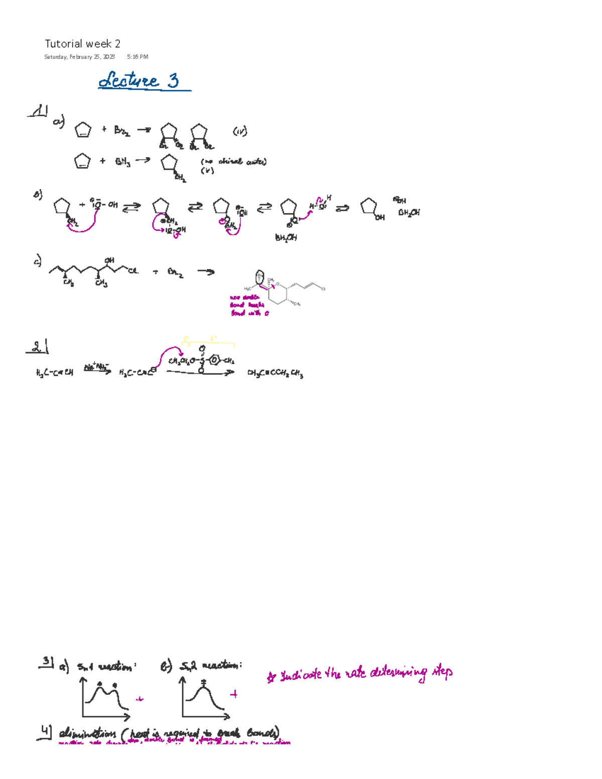 Organic Chemistry 2 Tutorial Week 2 Answers and Reactions Analysis ...