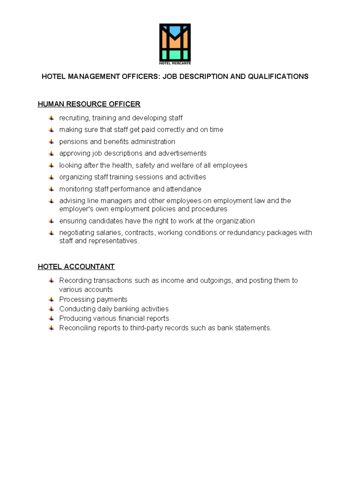 Hotel Management Personnel & Shifting Schedule Overview - Studocu