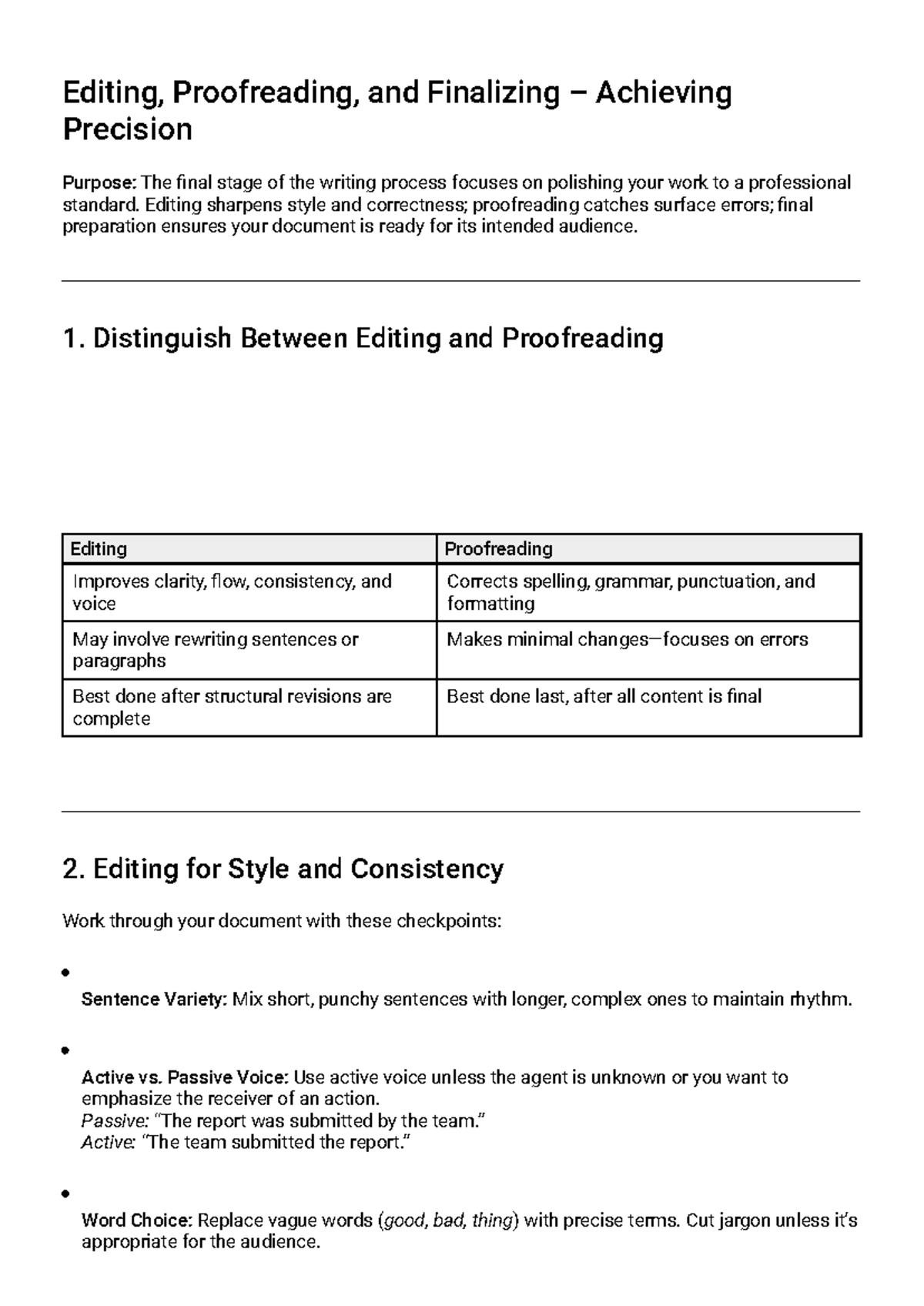 Editing, Proofreading, and Finalizing: Achieving Precision Guide - Studocu