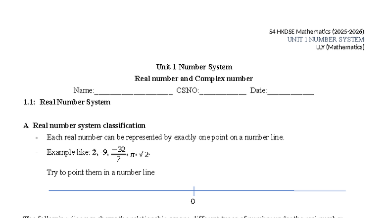 S4 HKDSE Mathematics Unit 1: Number System Overview and Exercises - Studocu