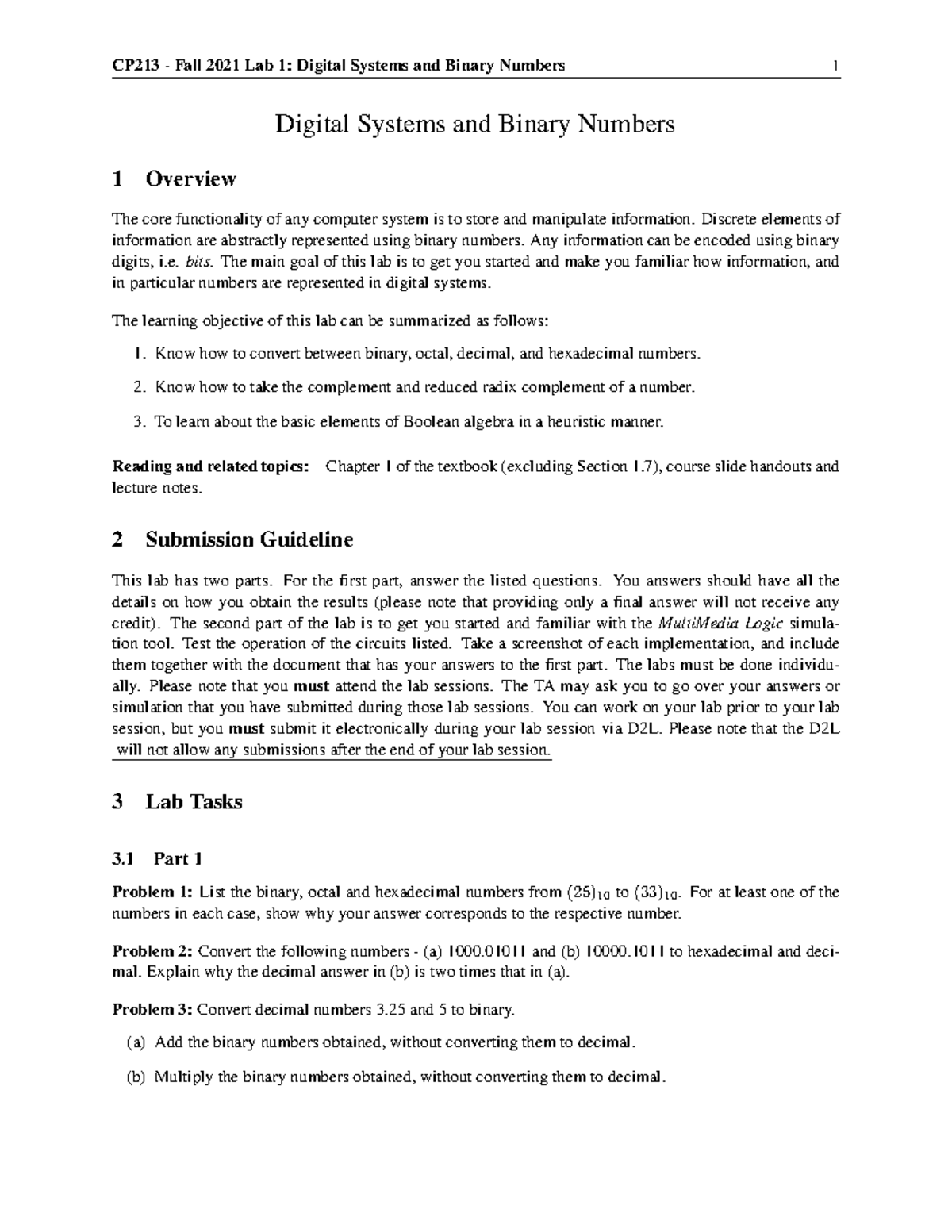 CPS213 Fall 2021 Lab 1: Exploring Digital Systems & Binary Numbers ...