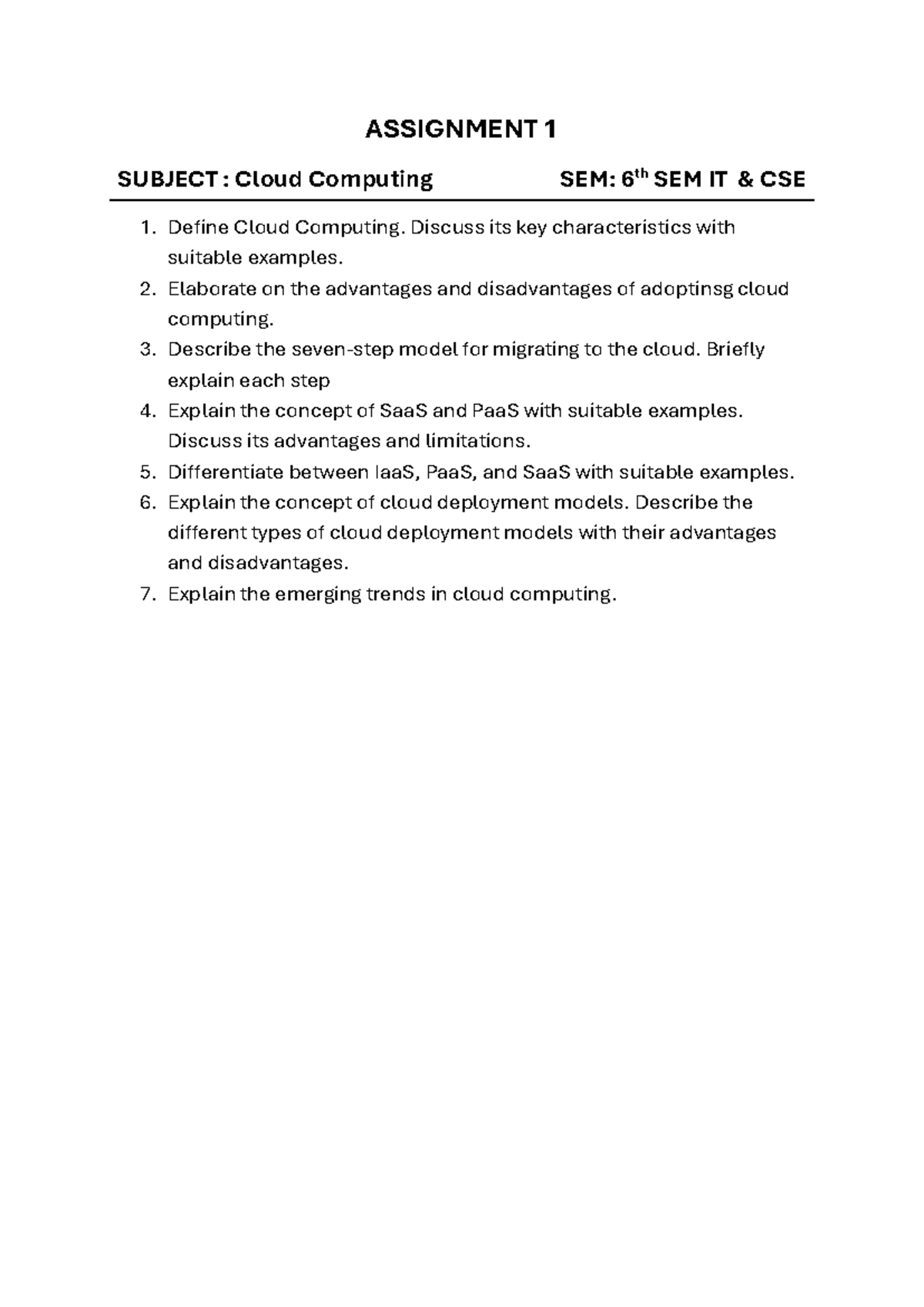 Assignment 1: Cloud computing overview and key concepts (CSE 6th SEM ...