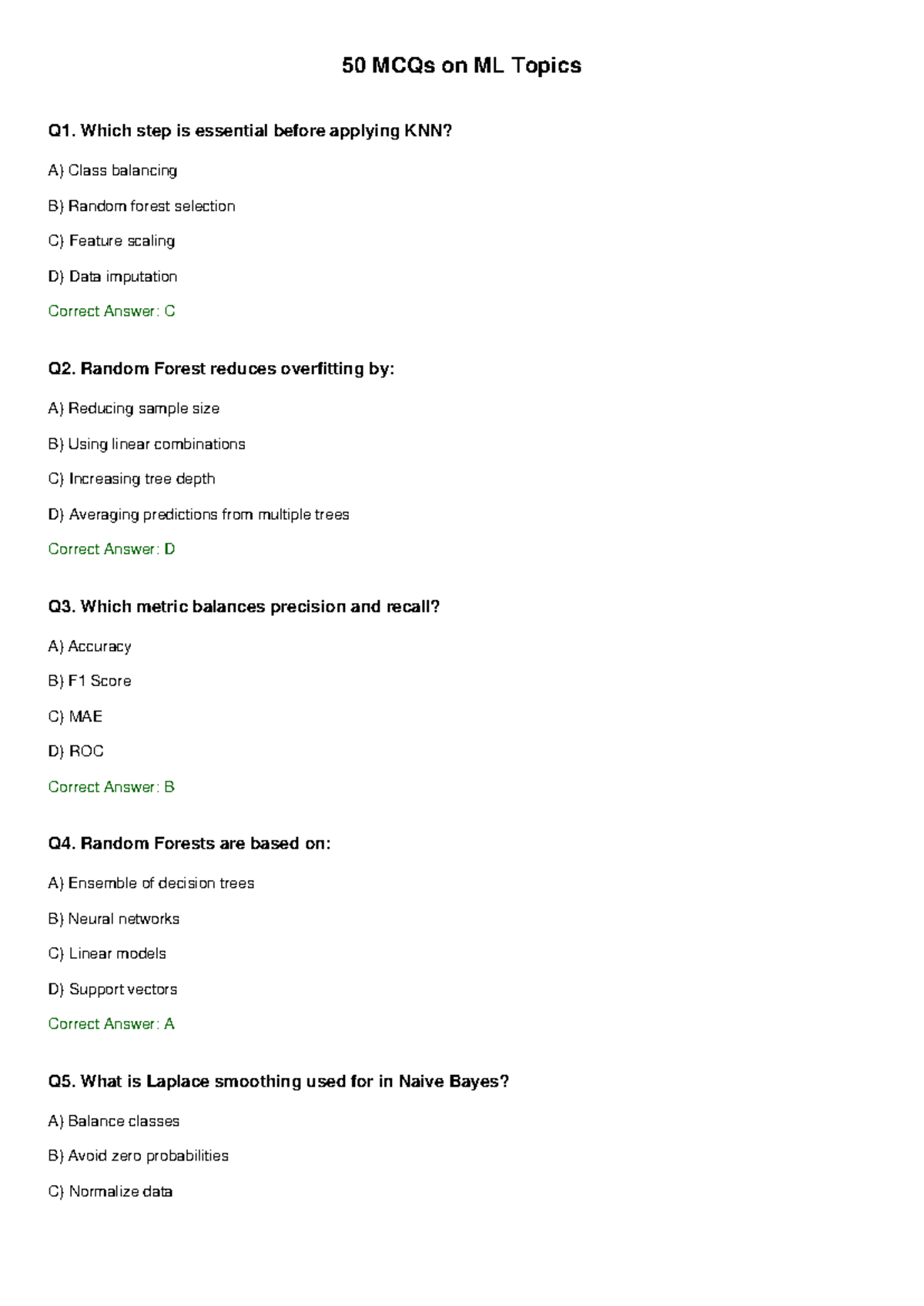 50 MCQs on ML Topics - Data Mining QCMs - Studocu
