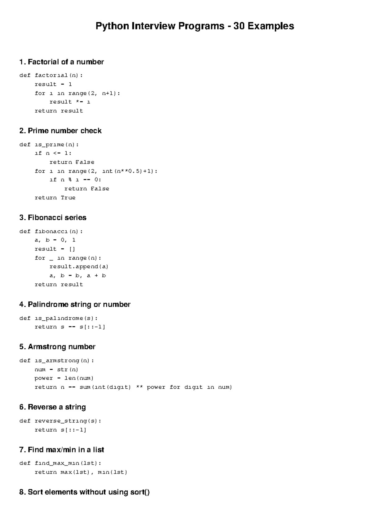 Python Interview Programs: 30 Essential Examples - Studocu