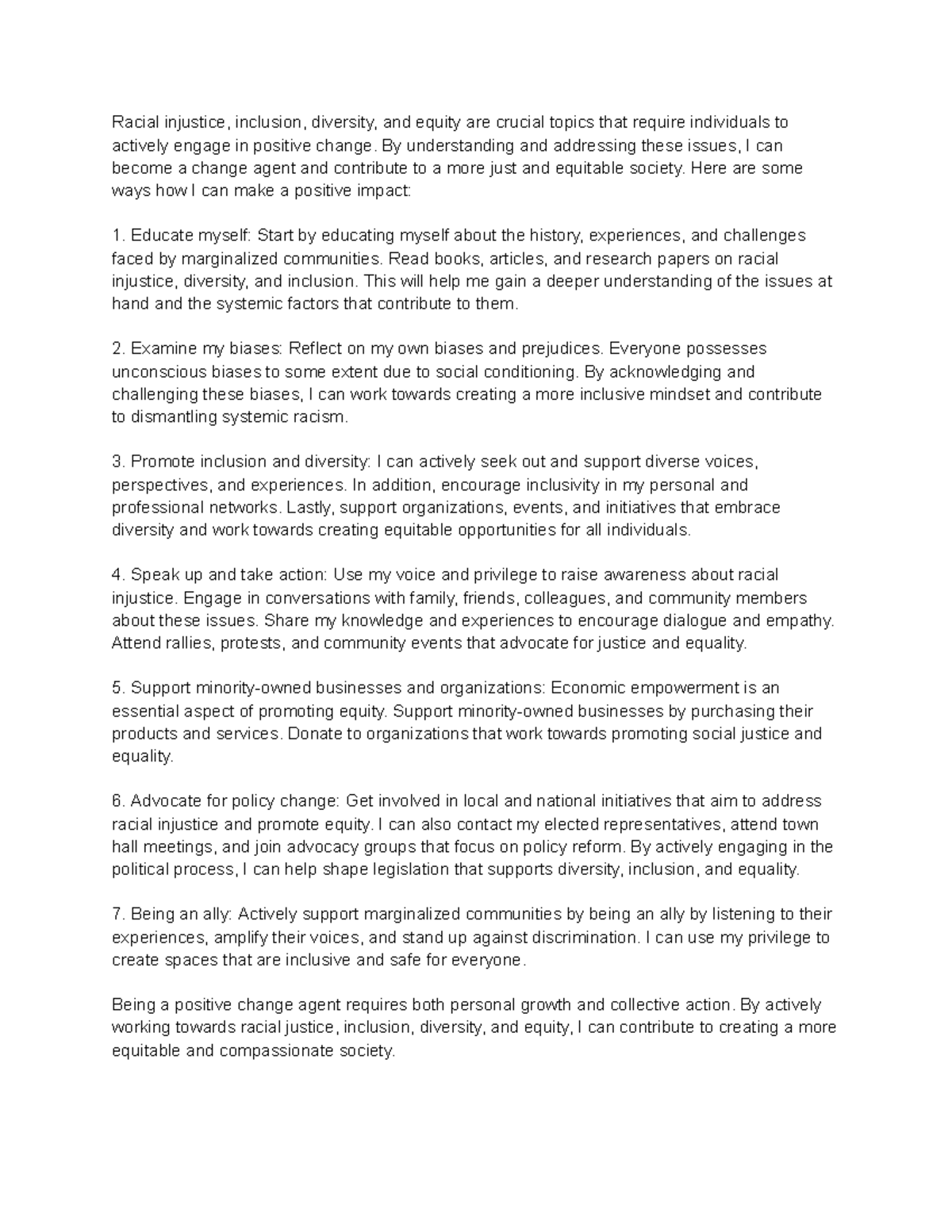 SLS Racial injustice assignment - Racial injustice, inclusion ...