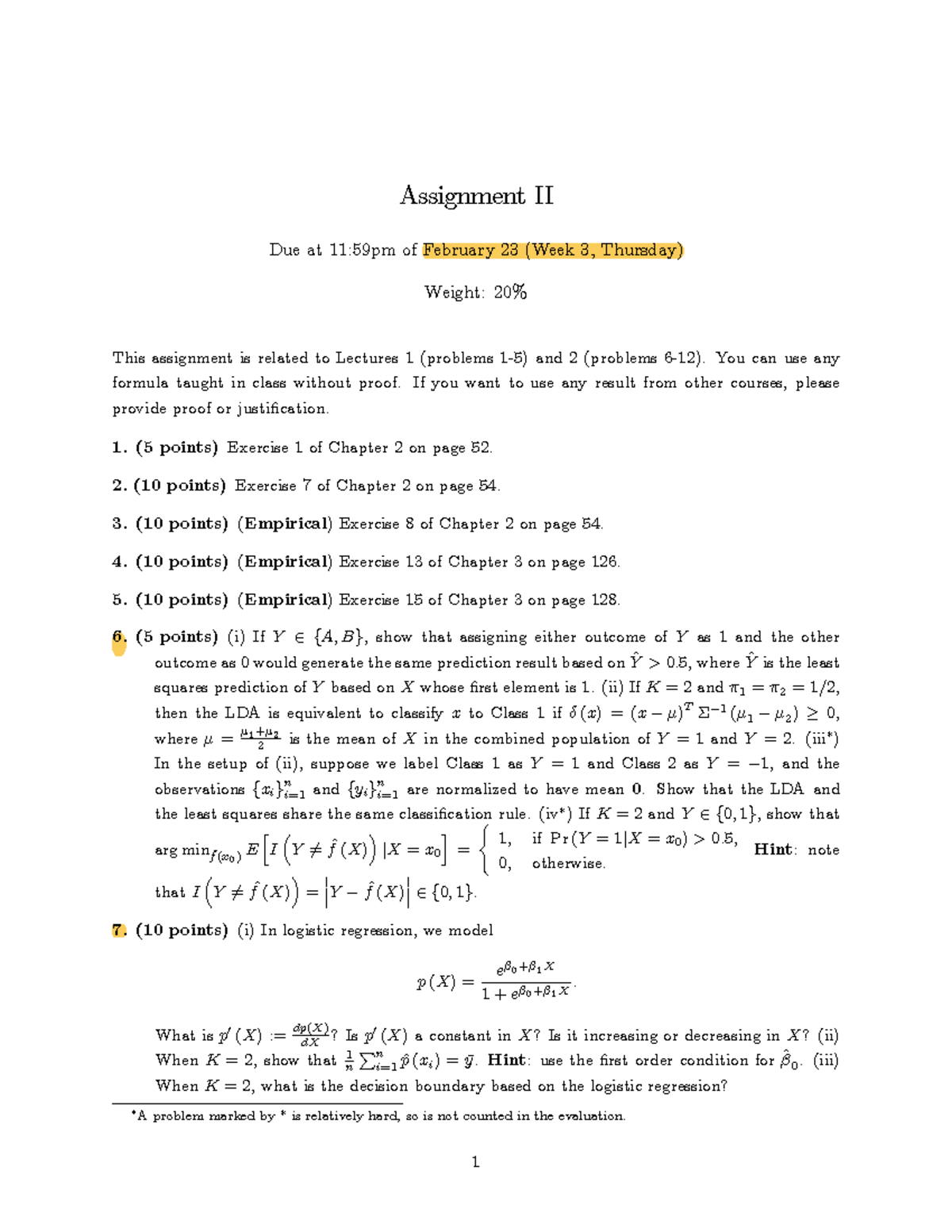 Assignment II: Exercises from Chapters 2 & 3 (Weight 20%) - Studocu