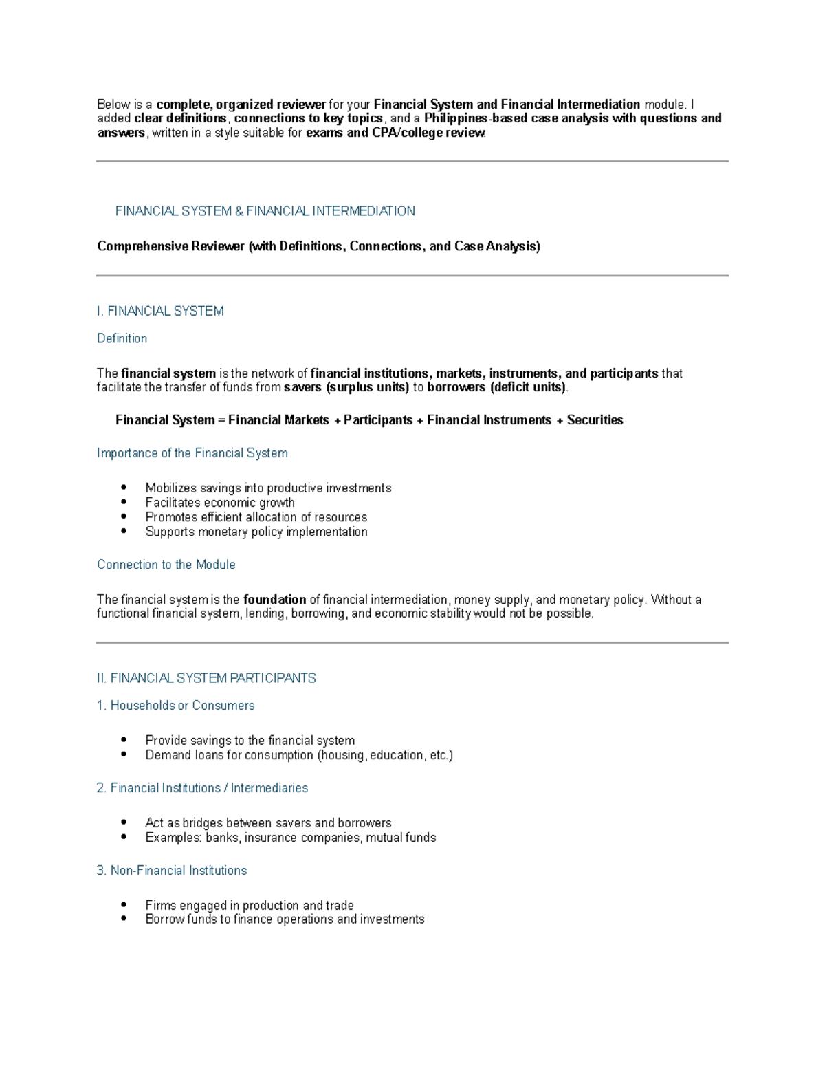 FIN 101 Financial Intermediaries Quiz 3 Comprehensive Reviewer - Studocu