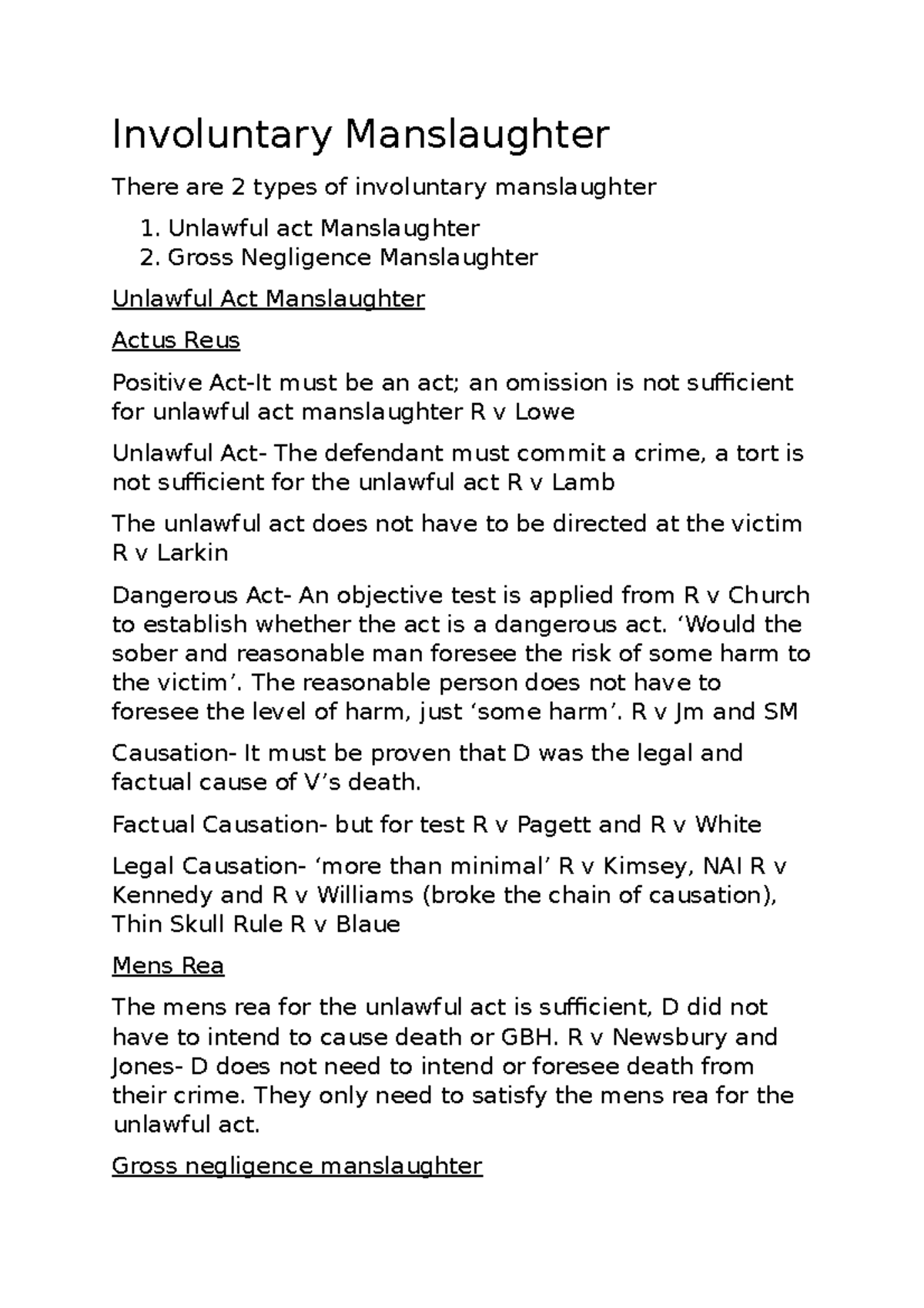 Involuntary Manslaughter: Overview of Key Legal Concepts and Cases ...