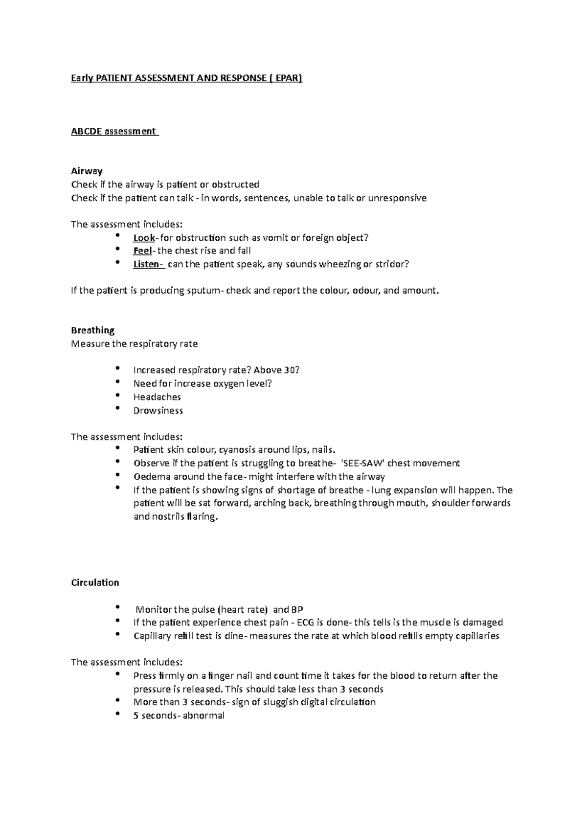 ABCDE Assessment - Early Patient Assessment Practice Notes - Studocu