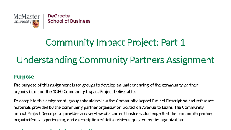 3GR0 - Community Impact Project: Understanding Partners & Goals - Studocu