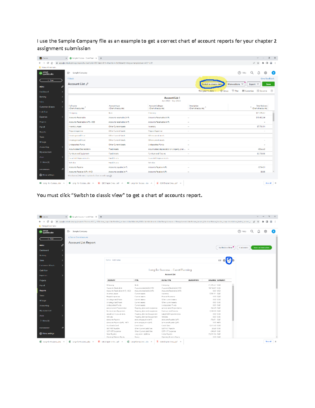 Chart of Accounts -Switch to Classic View - ACCT3002 - I use the Sample ...