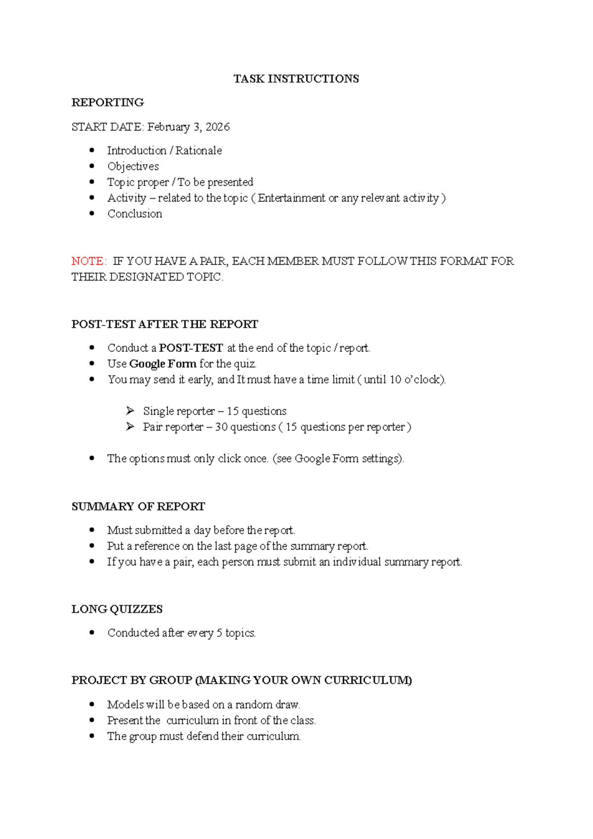 The Teacher and The School Curriculum TASK Instructions Report - Studocu
