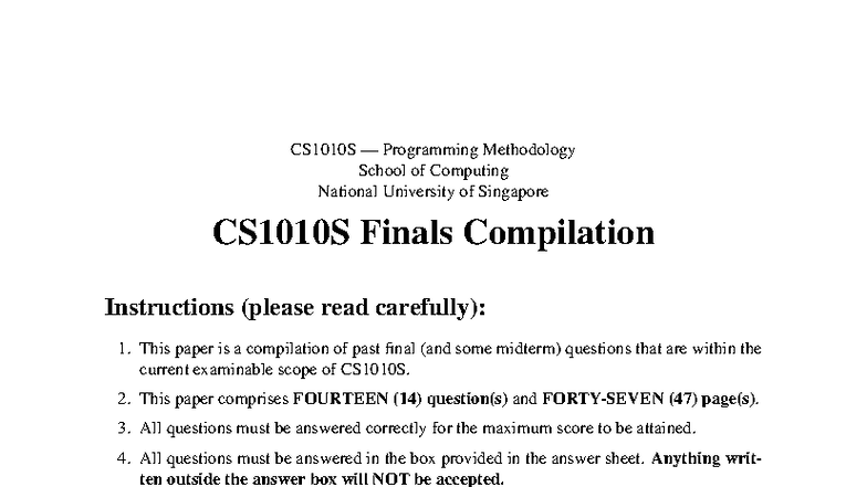 Finals compilation - CS1010S — Programming Methodology School of ...