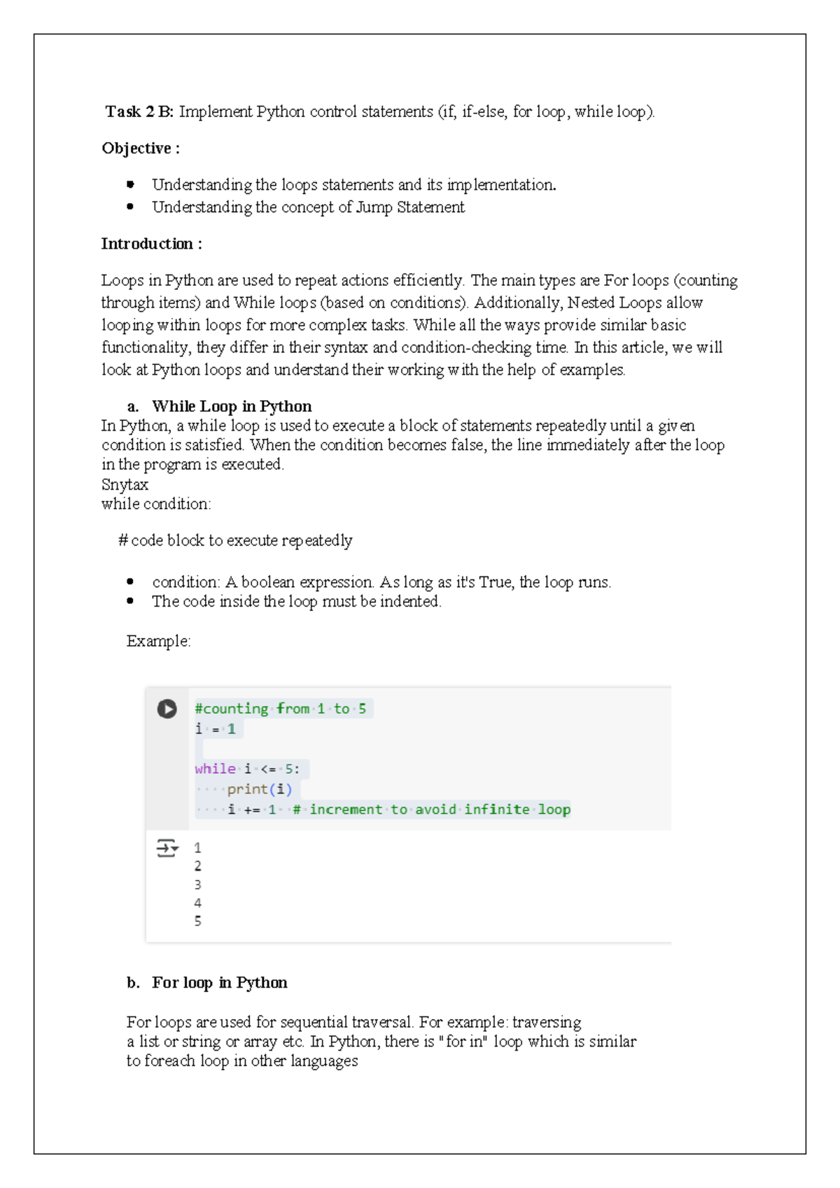 Task 2B: Python Control Statements & Loops Explained - Studocu