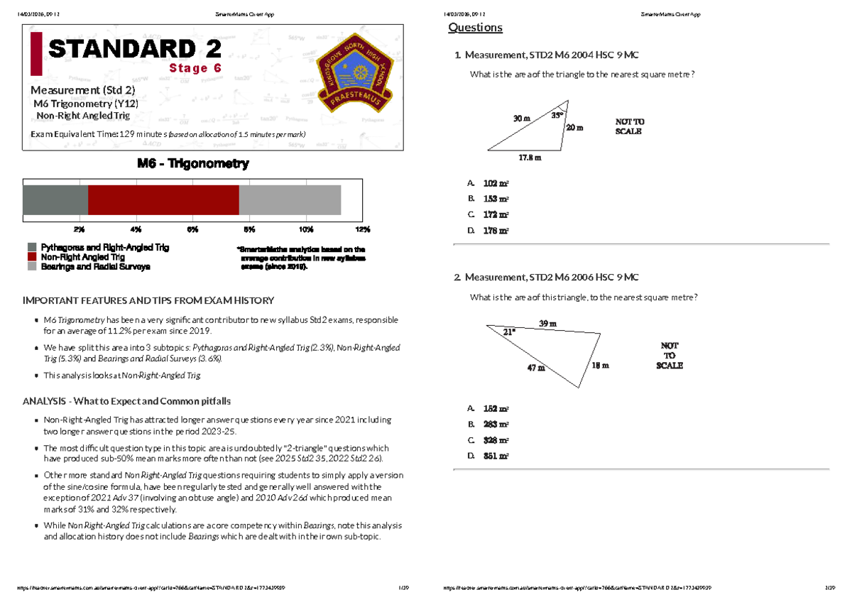 Trigonometry Analysis and Practice Questions for Measurement STD2 M6 ...