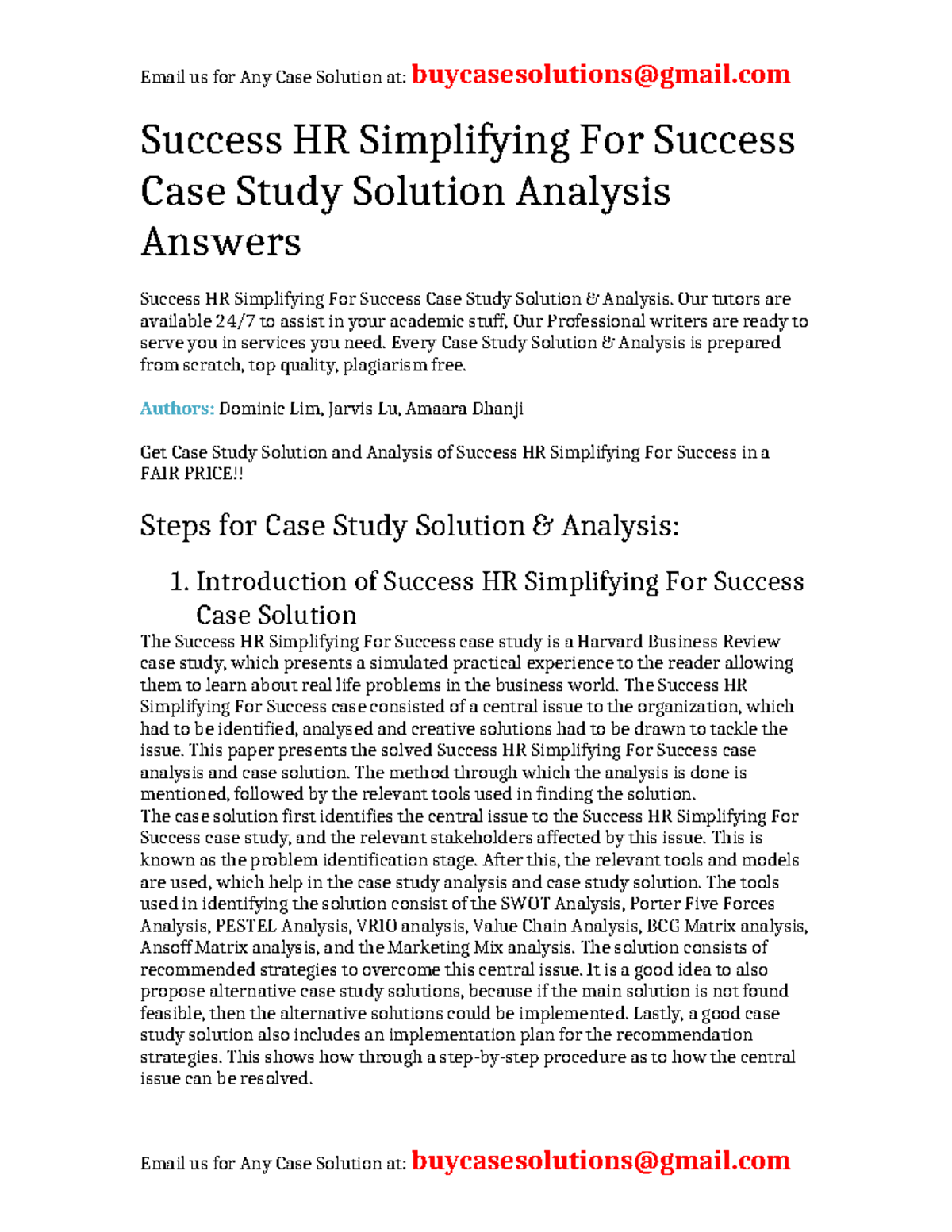 Case Study Solution: Success HR Simplifying for Success Analysis - Studocu