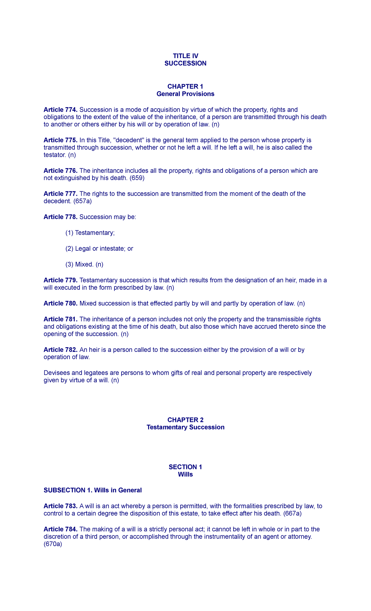 Testamentary Succession Codal Provisions - Legal Framework Overview ...