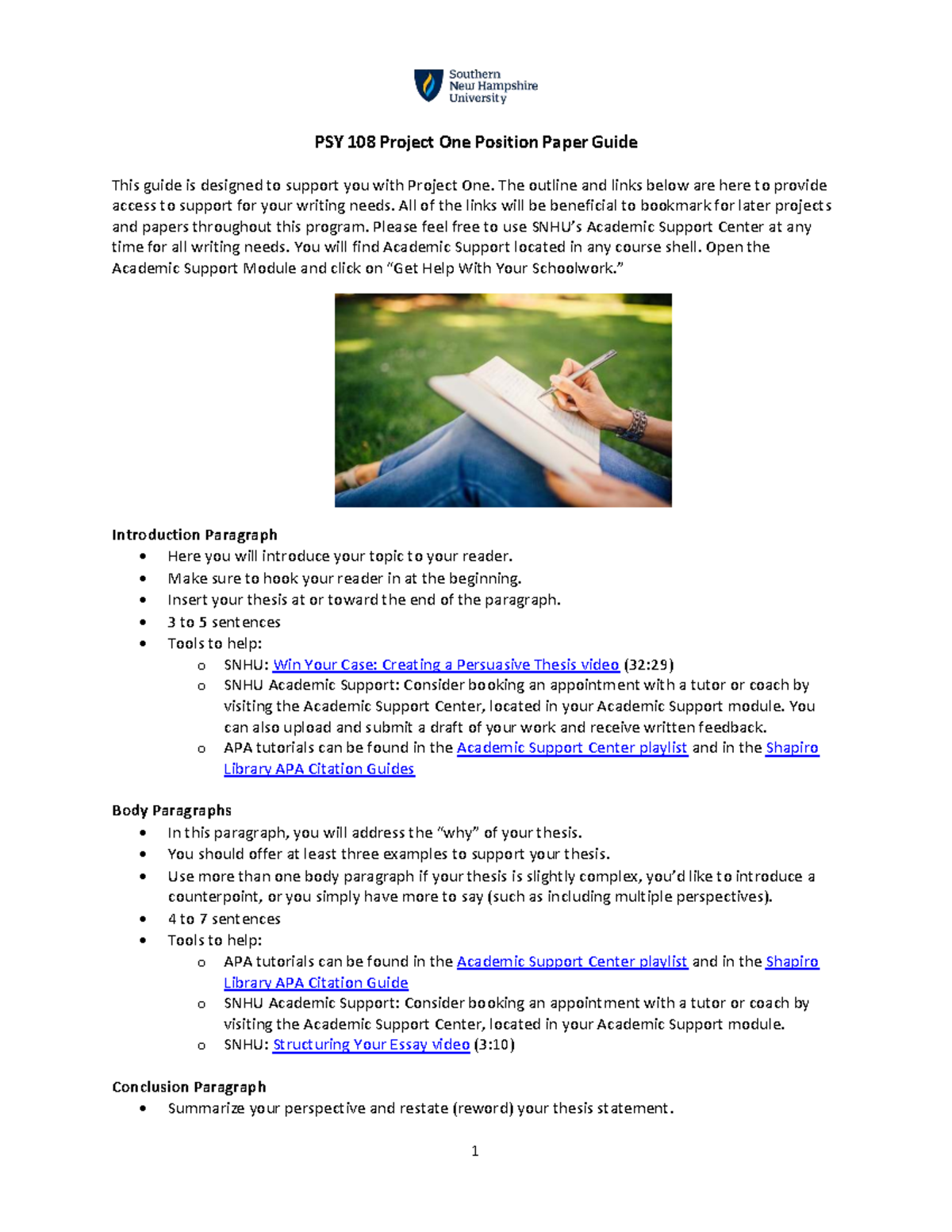 PSY 108 Project One: Position Paper Writing Guide - Studocu