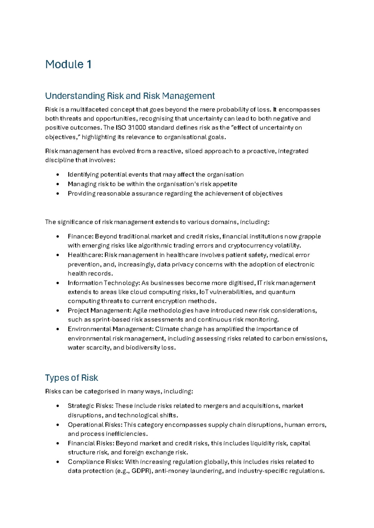 Module 1 - Understanding Risk & Risk Management Concepts - Studocu