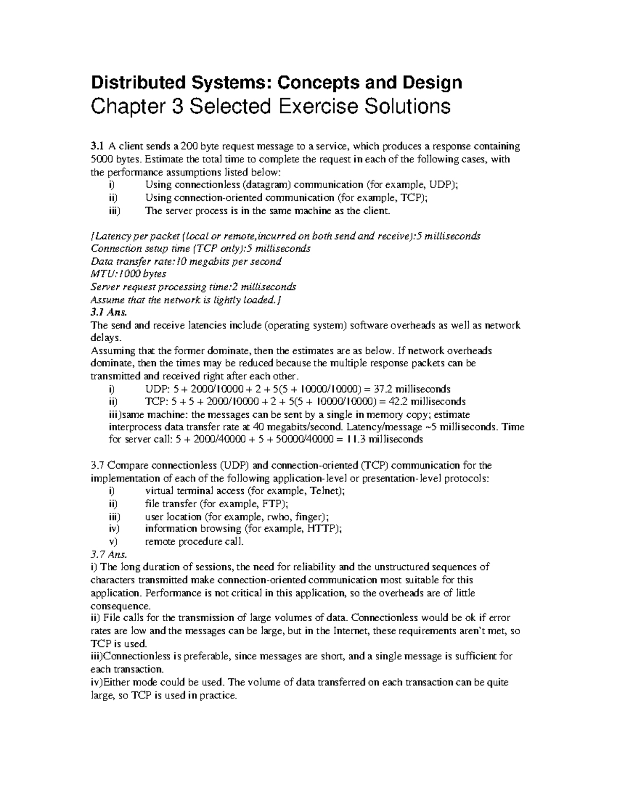 Distributed Systems Solutions Chapter 3 Exercises - Edition 3 - Studocu