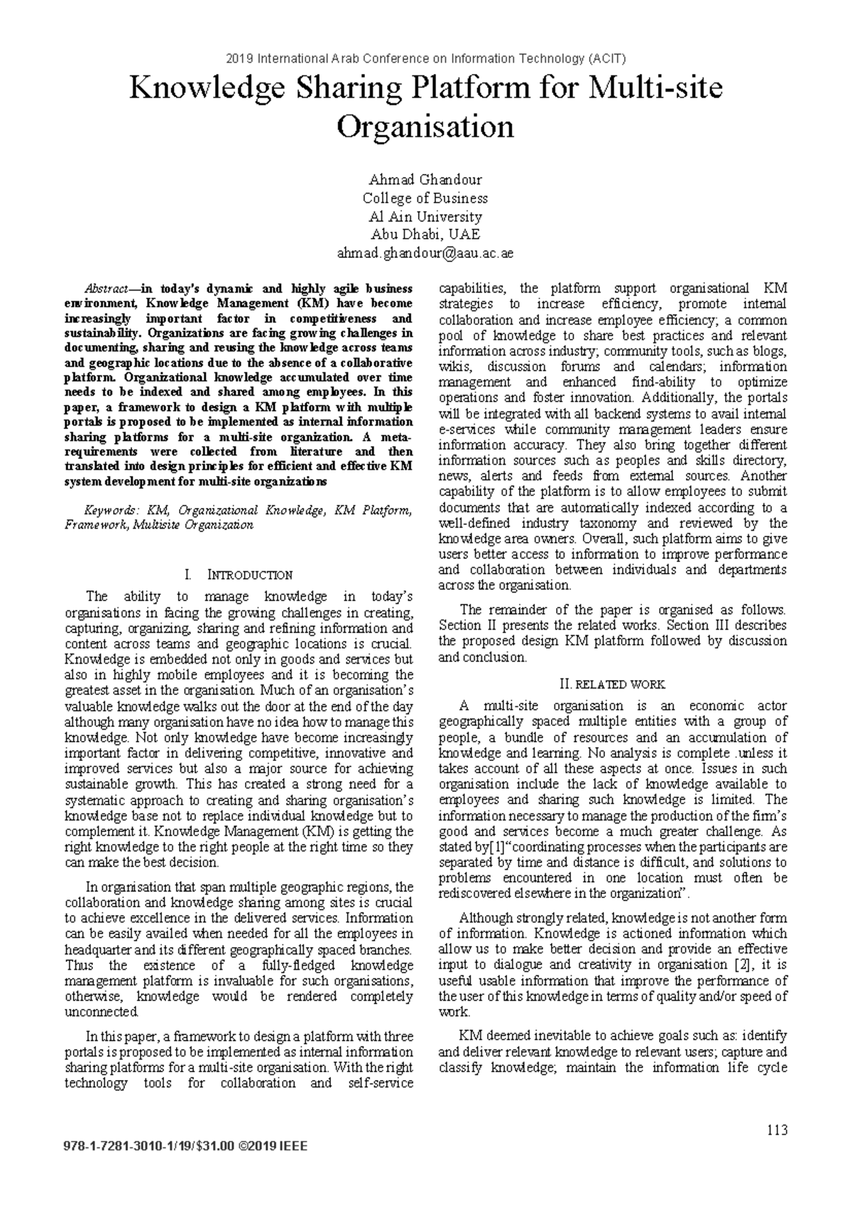 Knowledge Sharing Platform for Multi-site Organisation - 113 978-1-7281 ...