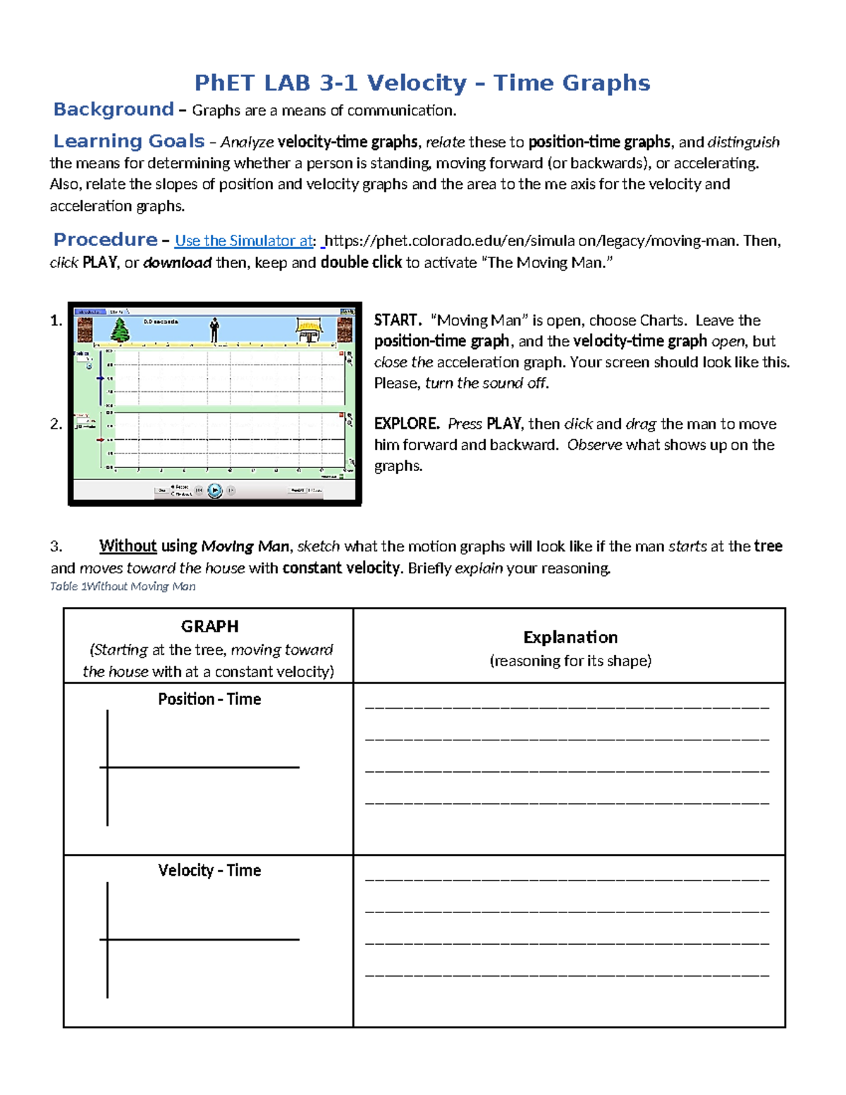 PhET LAB: Velocity-Time Graphs Analysis for 1D Motion - Studocu