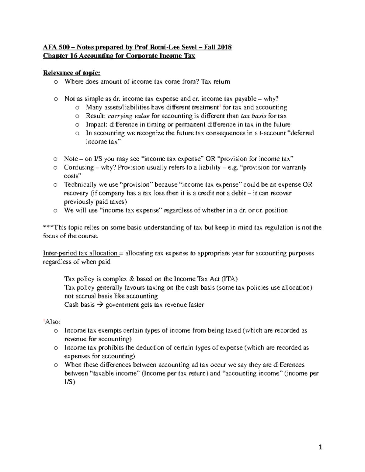 AFA 500 Final Exam Notes: Accounting for Corporate Income Tax & Leases ...