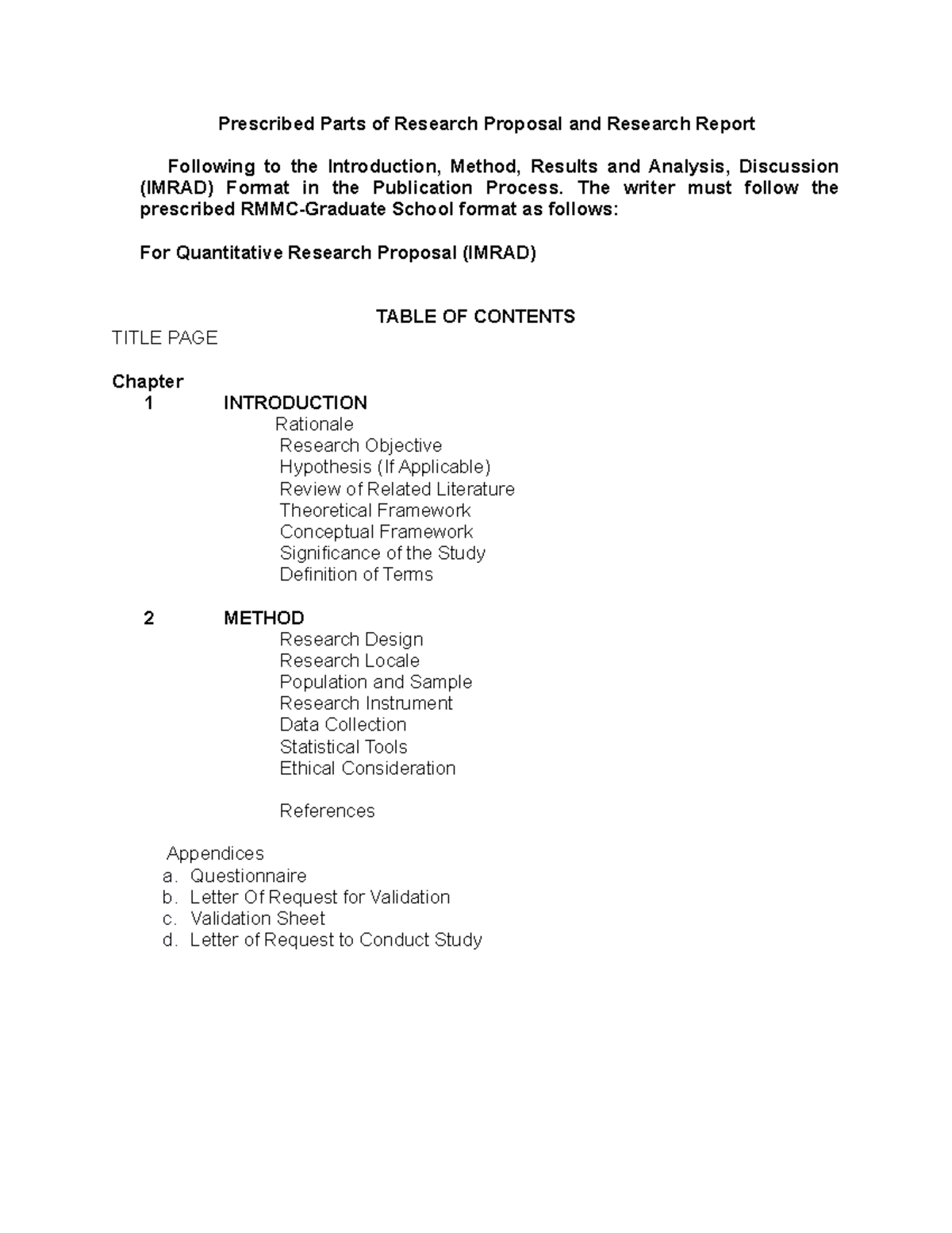 Research Proposal Format Guidelines and Requirements for IMRAD - Studocu