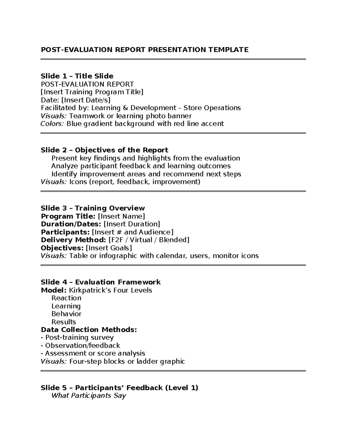 Post Evaluation Report Slides for Training Program - Studocu