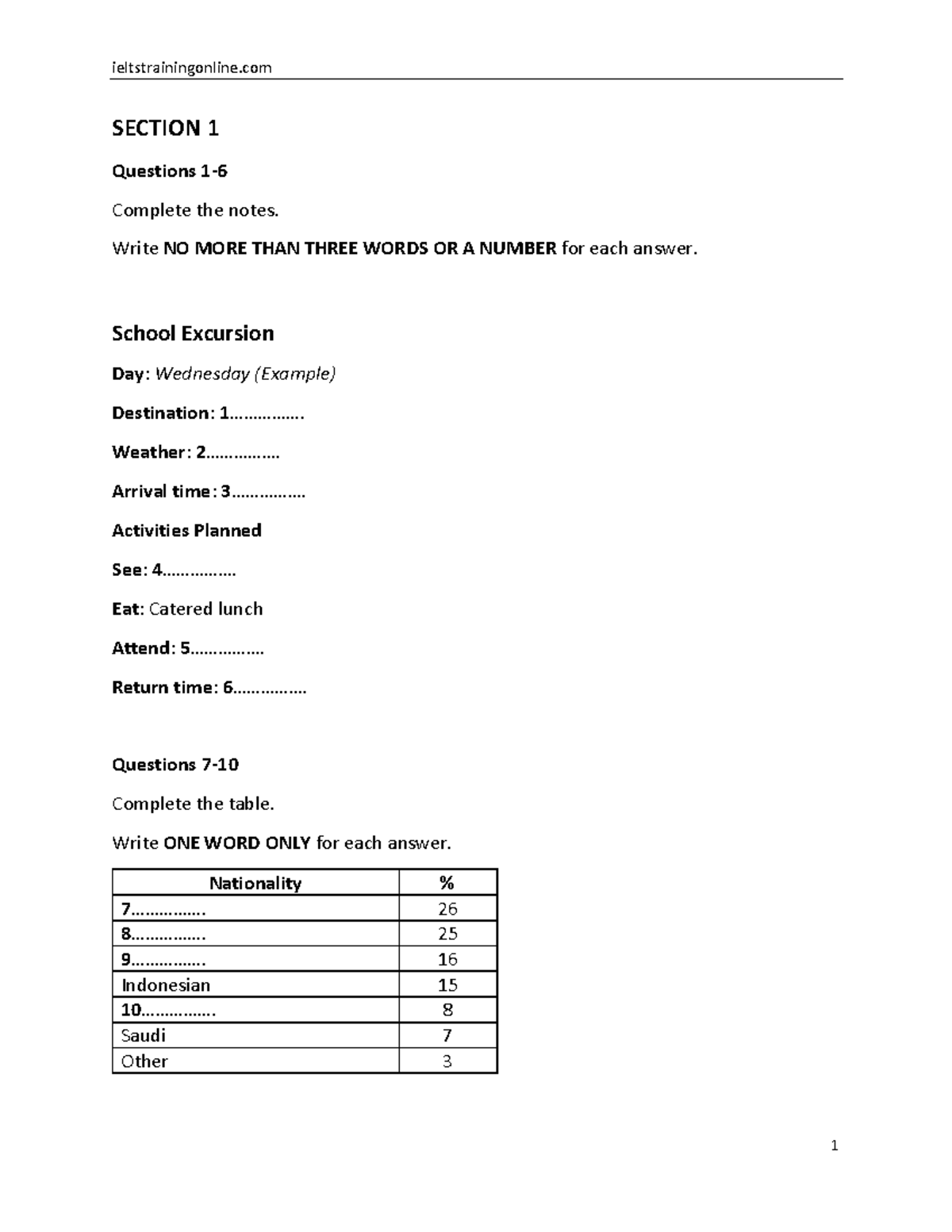 IELTS Practice Test 01: Listening Section Notes and Questions - Studocu