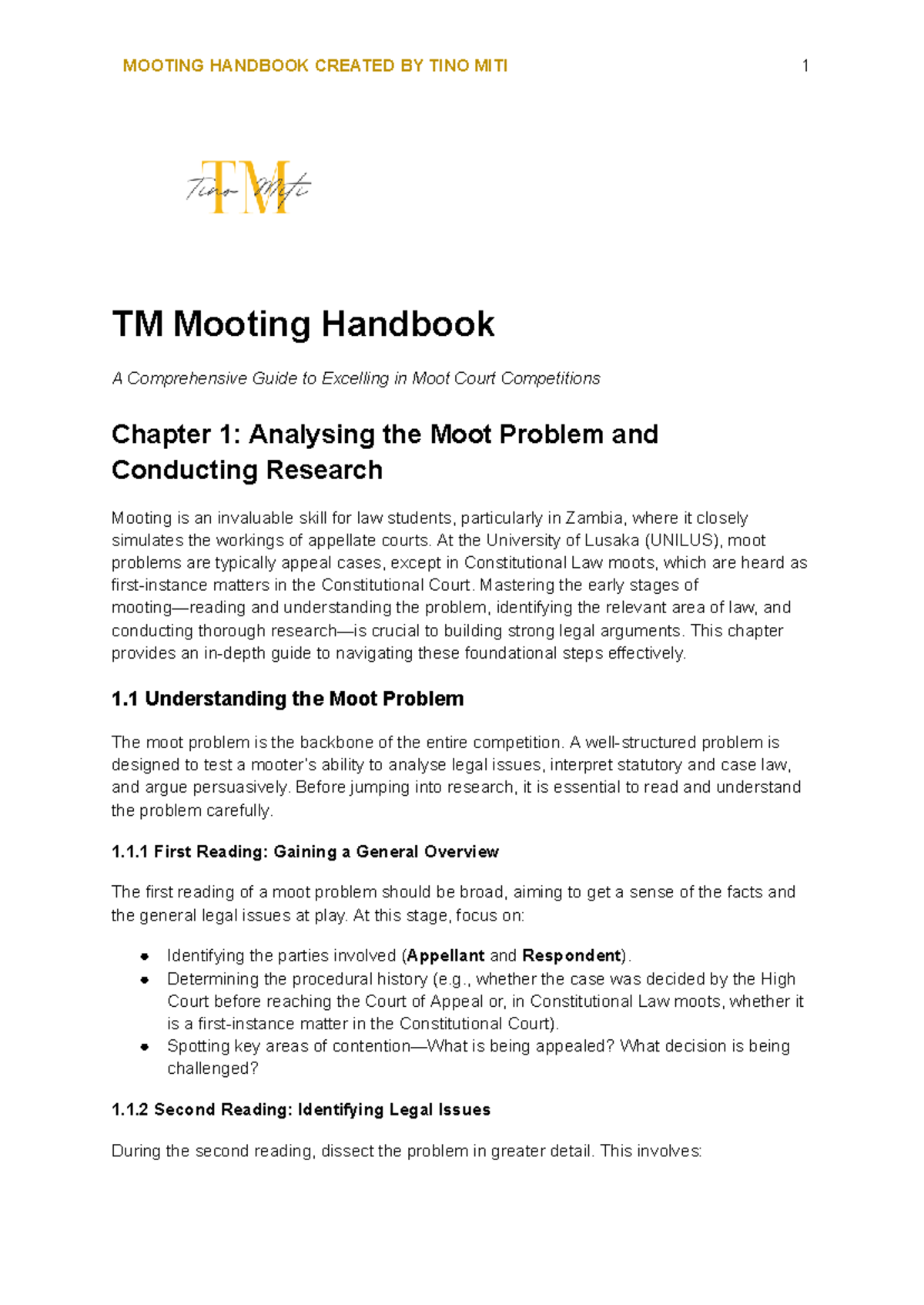 TM Mooting Handbook: Enhancing Legal Argument Skills for UNILUS - Studocu