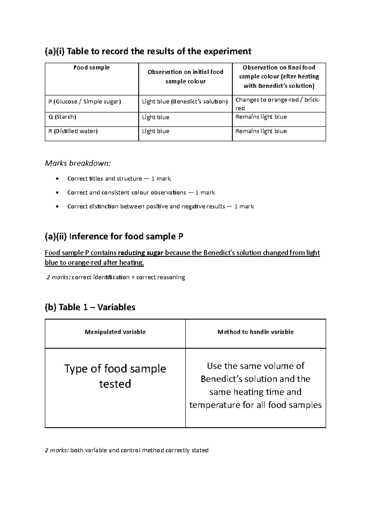 Answer Experiment BIO Chapter 9: Food Sample Analysis Results - Studocu